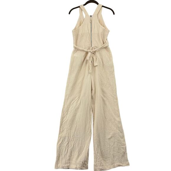 Anthropologie Demi Textured Jumpsuit Size 6 Cream Halter Neck Gauzy - Picture 7 of 13